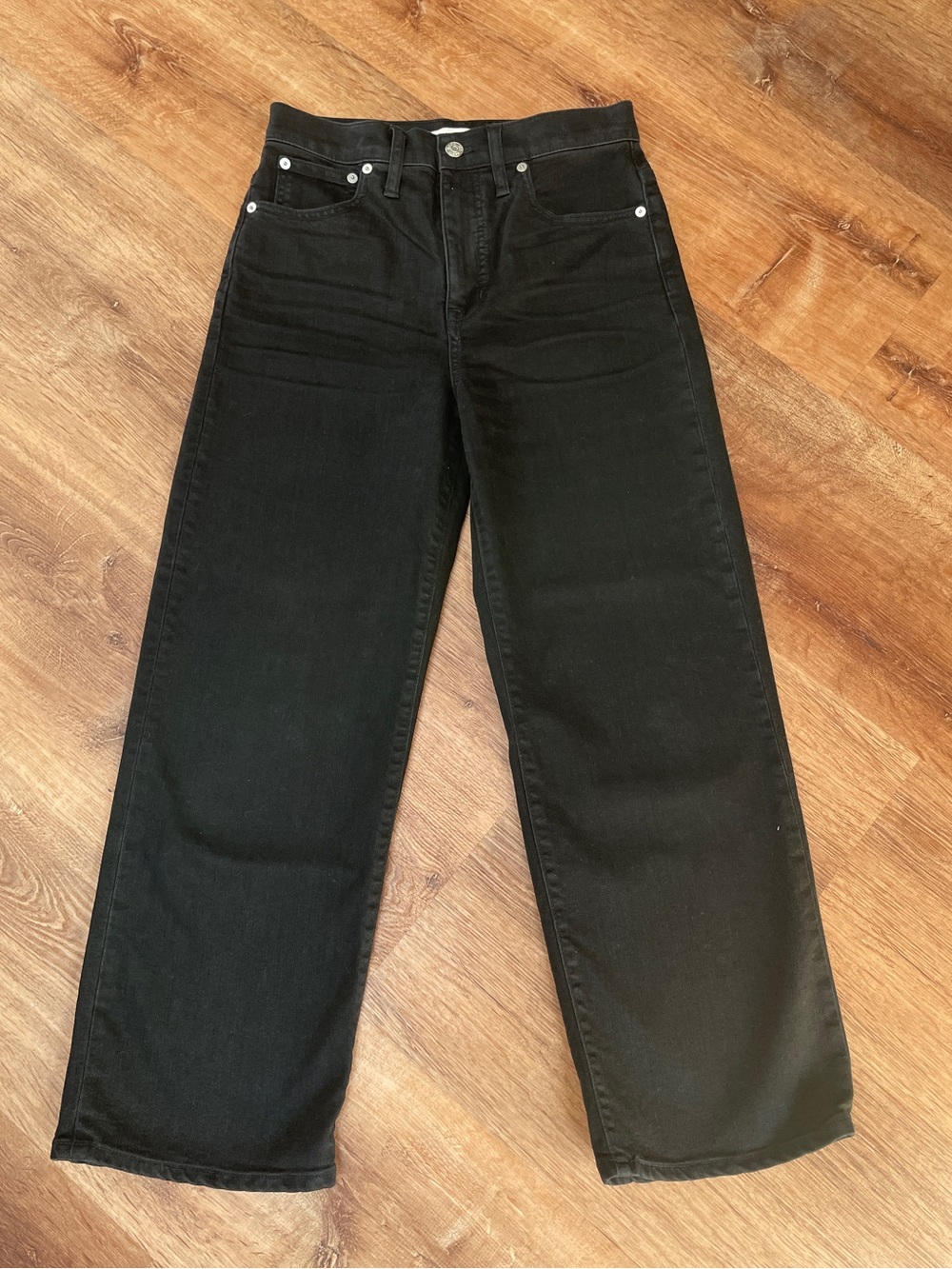 Madewell Womens Slim Wide-Leg Cropped Jeans Size 27 Black Straight High Rise